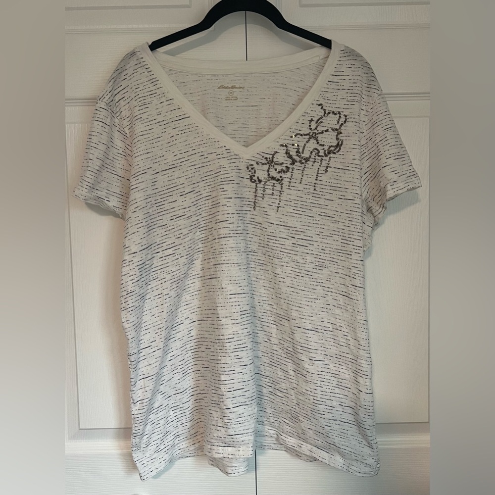 Women's Eddie Bauer Striped Tee Shirt W/Sequin Accent